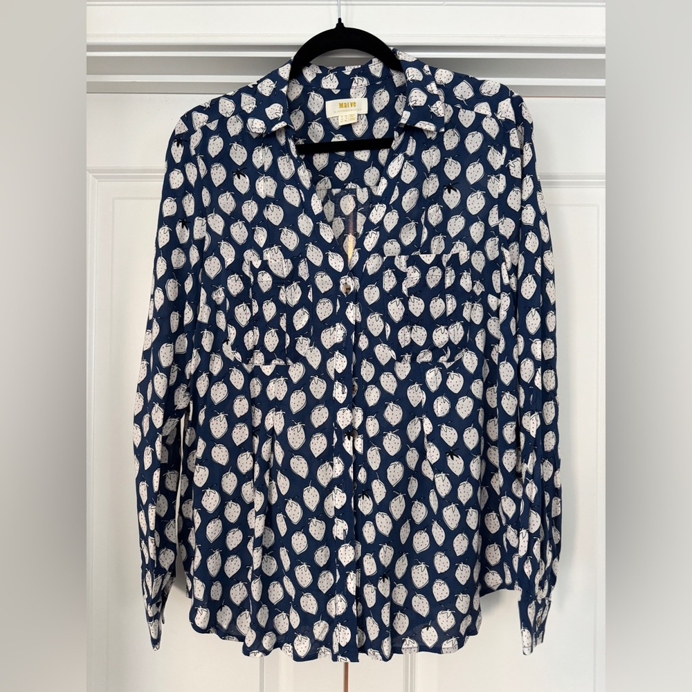 Maeve by Anthropologie Rochelle Strawberry Printed Navy Button down sz 6